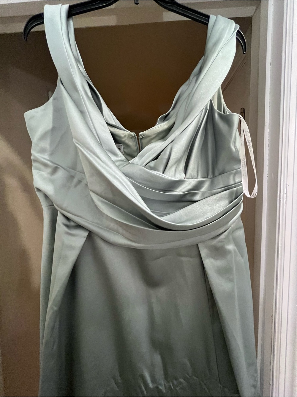 Elegant David’s Bridal Sage Green Draped Evening Dress Bridesmaids Dress